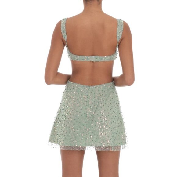 Lucy in the Sky Sequin Pearl Cutout Dress in Green - Picture 3 of 5